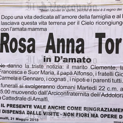 Amalfi saluta la signora Rosa Anna Torre
