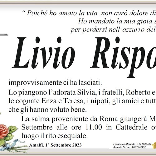 Amalfi saluta Livio Rispoli