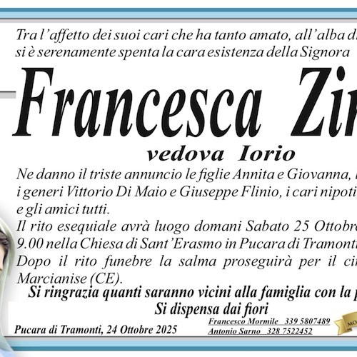 Anche la Costiera Amalfitana dice addio alla signora Francesca Zinzi