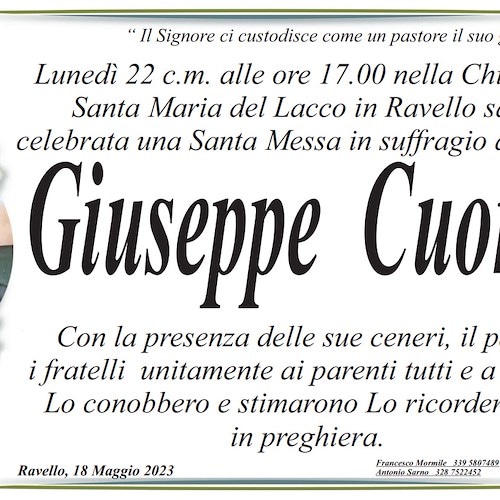 Anche Ravello saluta Giuseppe Cuomo: ebbe un malore fatale dopo la partita scudetto del Napoli