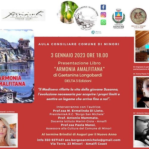 "Armonia Amalfitana", 3 gennaio a Minori la presentazione del romanzo storico di Gaetanina Longobardi