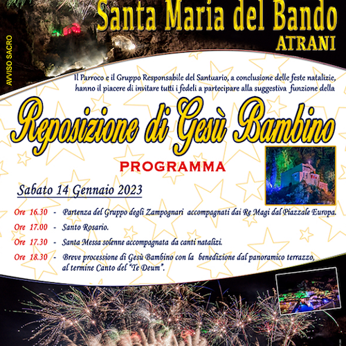 Atrani, 14 gennaio Reposizione di Gesù Bambino al Santuario di Santa Maria del Bando /PROGRAMMA