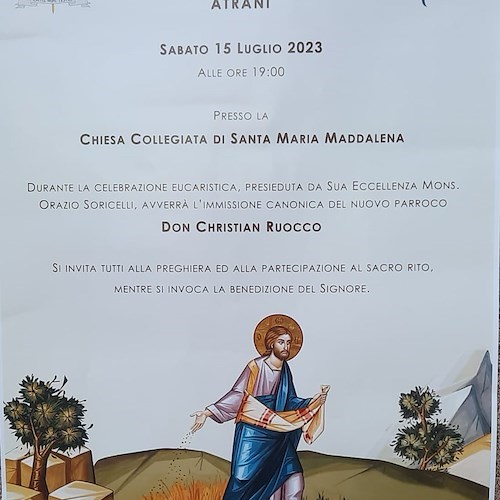 Atrani, 15 luglio l’immissione canonica del nuovo parroco Don Christian Ruocco