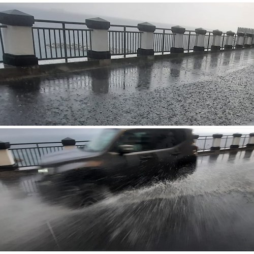 Atrani, con le prime piogge pozzanghere sul 'nuovo' viadotto. Lavori mal eseguiti? [FOTO]