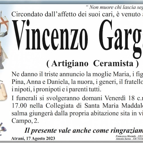 Atrani, morte Vincenzo Gargano