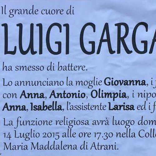 Atrani piange Luigi Gargano
