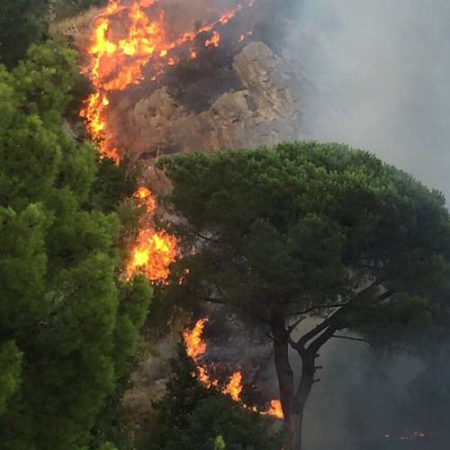 Auto in fiamme sulla Sorrentina, rogo si propaga a vegetazione