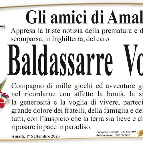 Baldassarre Volta si è spento prematuramente in Inghilterra: il cordoglio degli amici di Amalfi 