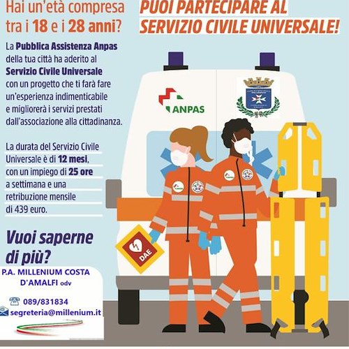 Bando Servizio Civile, assegnati 6 posti alla Millenium Costa d'Amalfi