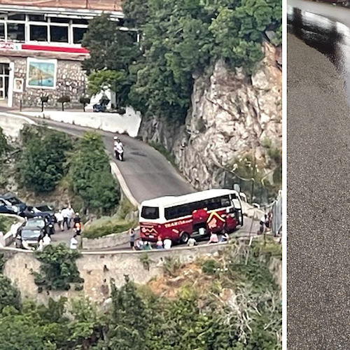 Bus turistico in avaria perde olio a Ravello, traffico in tilt / FOTO 