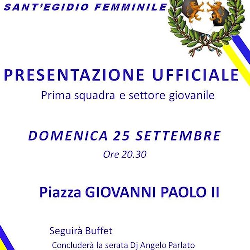 Calcio femminile: Sant'Egidio, 25 settembre presentazione della squadra