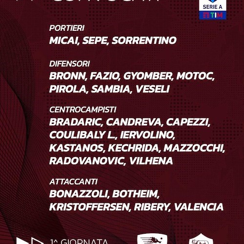 Calcio, Serie A. Salernitana - Roma: ecco le probabili formazioni