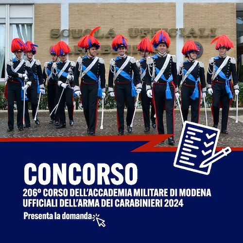 Carabinieri, al via concorso per l’ammissione di 65 allievi all'Accademia Militare di Modena