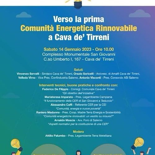Cava de' Tirreni, Legambiente e Arcidiocesi Cava-Amalfi organizzano incontro per discutere di fonti di energia rinnovabili