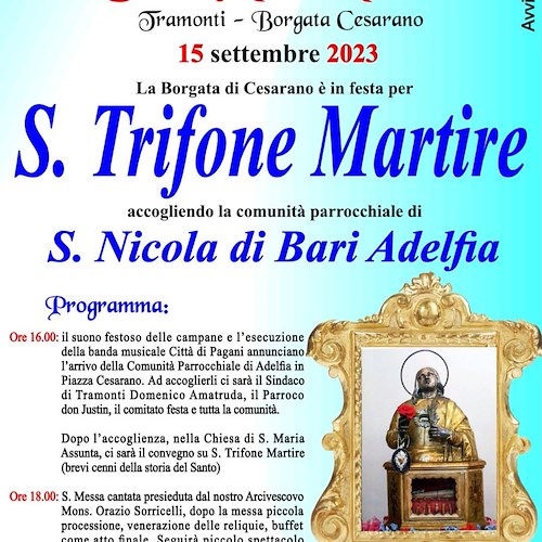 Cesarano di Tramonti in festa per San Trifone Martire: 15 settembre ospite la comunità di S. Nicola di Bari Adelfia