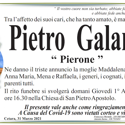 Cetara, dolore per la scomparsa di Pietro Galano: oggi i funerali 