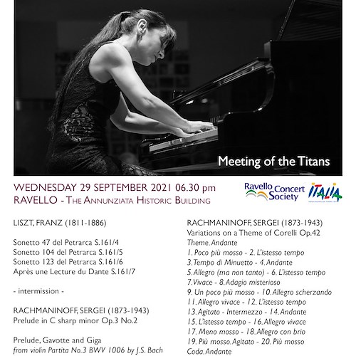 Chamber music in Ravello: mercoledì 29 settembre Cinzia Dato interpreta Liszt e Rachmaninov