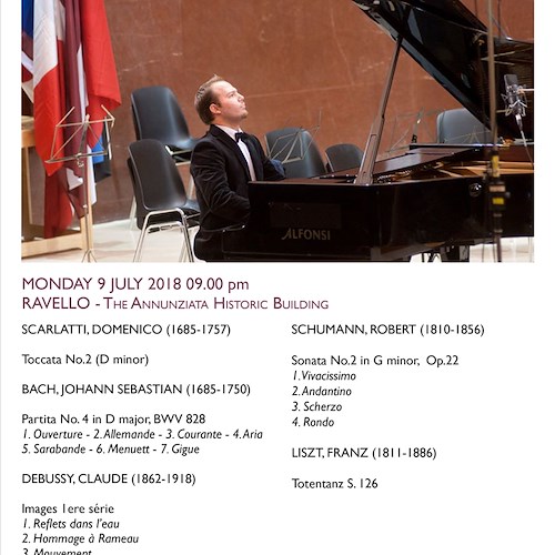 Chamber music in Ravello, stasera all'Annunziata il pianista pugliese Davide Valluzzi