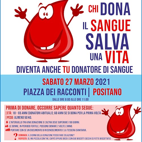 “Chi dona il sangue salva una vita”, 27 marzo a Positano giornata CRI e AVIS