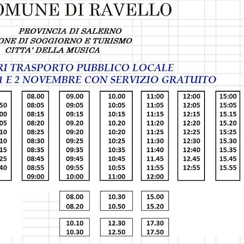 Commemorazione Defunti: Comune Ravello garantisce trasporto per il Cimitero /ORARI 