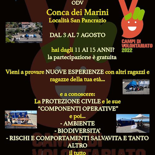Conca Dei Marini: dal 3 agosto un campo di volontariato in località San Pancrazio