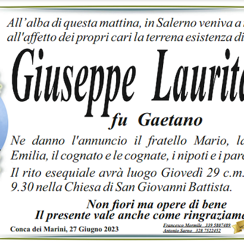 Conca dei Marini piange la scomparsa di Giuseppe Lauritano, fu Gaetano 