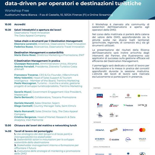 Costa d'Amalfi, Distretto Turistico protagonista all’Osservatorio Travel Innovation del Politecnico di Milano