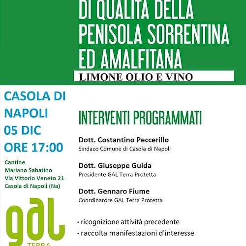 Costituzione Distretto Agroalimentare di qualità: giovedì 5 dicembre a Casola di Napoli il terzo incontro