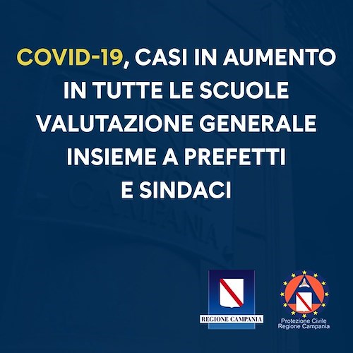 Covid, casi in aumento nelle scuole: valutazioni di De Luca con Prefetti e Sindaci