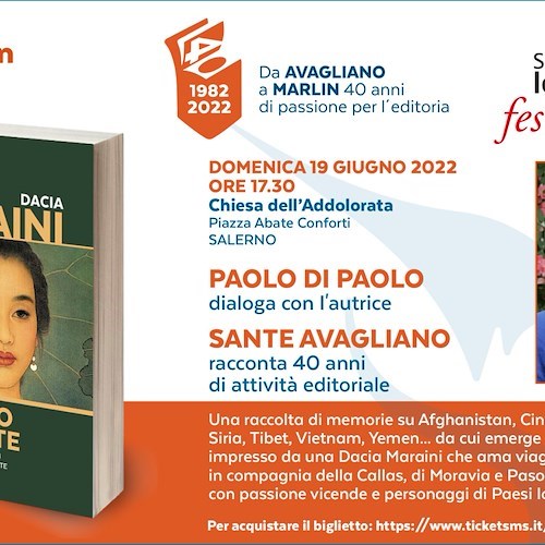 Dacia Maraini a Salerno Letteratura: 19 giugno l'autrice presenta “Sguardo a Oriente”, novità Marlin