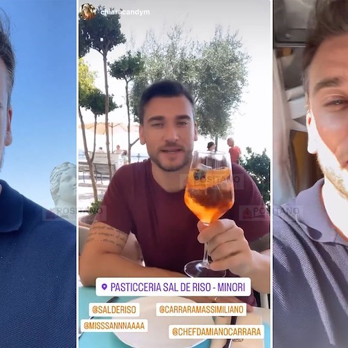Damiano Carrara a Ravello per addolcire la cerimonia più bella: con la moglie Chiara tappa da Sal De Riso 