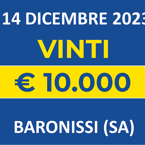 Il 14 dicembre un fortunato acquirente di Baronissi (SA) ha vinto la somma di 10mila euro