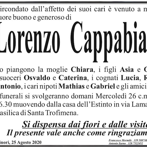 Dolore a Minori per la morte prematura di Lorenzo Cappabianca. Aveva 52 anni