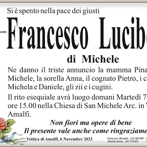 Dolore e sgomento ad Amalfi per la prematura scomparsa di Francesco Lucibello