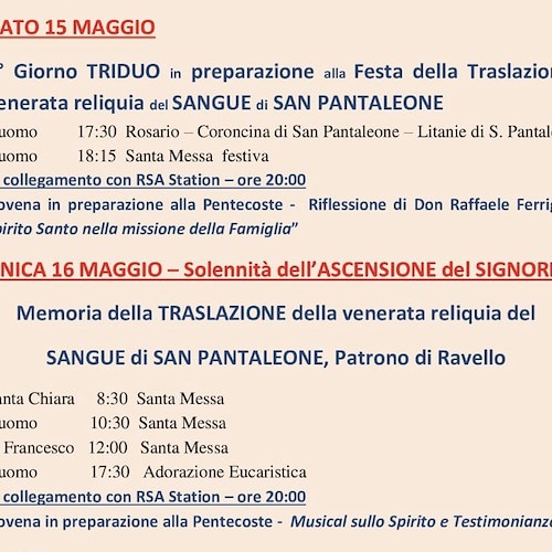 Domenica 16 Ravello celebra San Pantaleone di Maggio [PROGRAMMA]