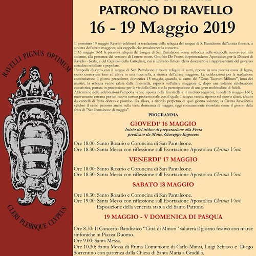 Domenica 19 Ravello celebra San Pantaleone di Maggio