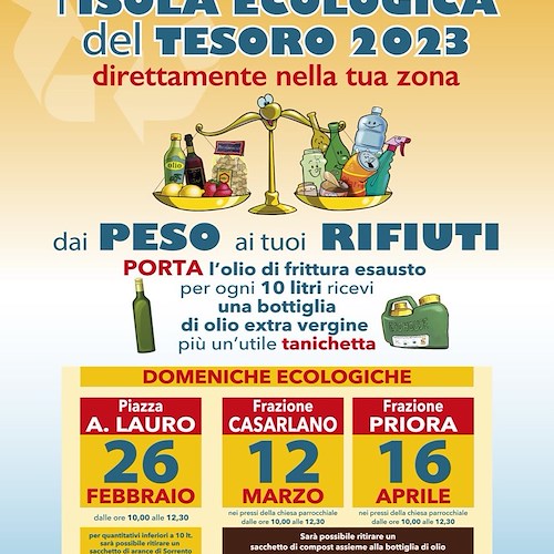 Domenica 26 febbraio a Sorrento torna la Giornata Ecologica: olio evo in cambio di olio esausto 