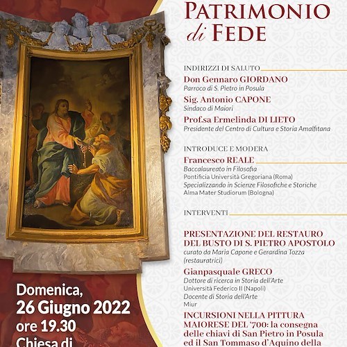 Domenica a Maiori un incontro culturale su due opere del patrimonio artistico ecclesiastico locale