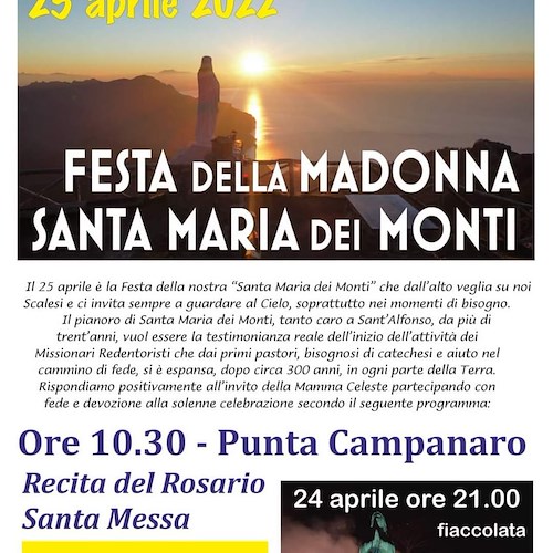 Dopo due anni di stop, 25 aprile torna a Scala la festa in onore della Madonna di Santa Maria dei Monti