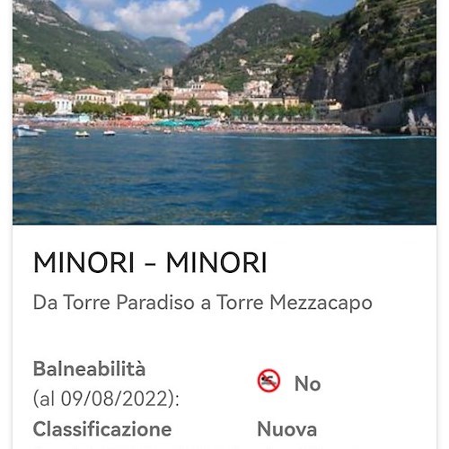 Dopo prelievi ARPAC parametri microbiologici «sfavorevoli», divieto temporaneo di balneazione a Minori