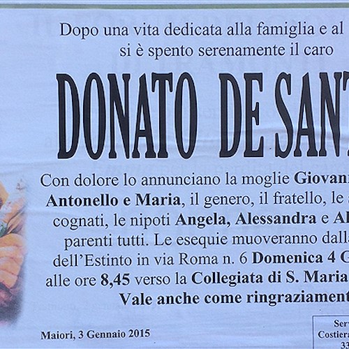 E' scomparso Donato De Santis, storico pasticciere di Maiori