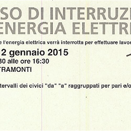 Enel, 12 e 13 gennaio interruzione fornitura elettrica a Tramonti