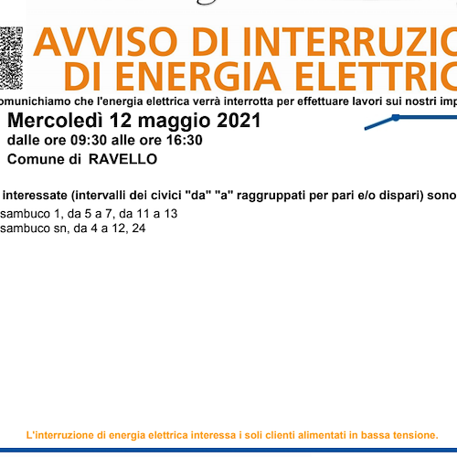 Enel, 12 e 13 maggio interruzioni elettriche a Ravello 