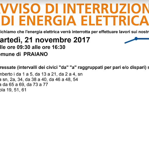 Enel, 21 novembre interruzione fornitura elettrica a Praiano