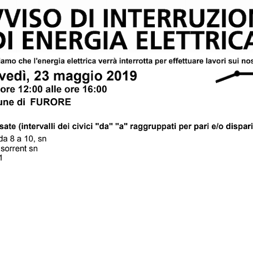 Enel, 23 maggio interruzione fornitura elettrica ad Amalfi e Furore
