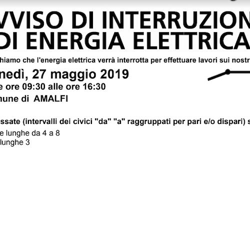 Enel, 27 maggio interruzione fornitura elettrica ad Amalfi