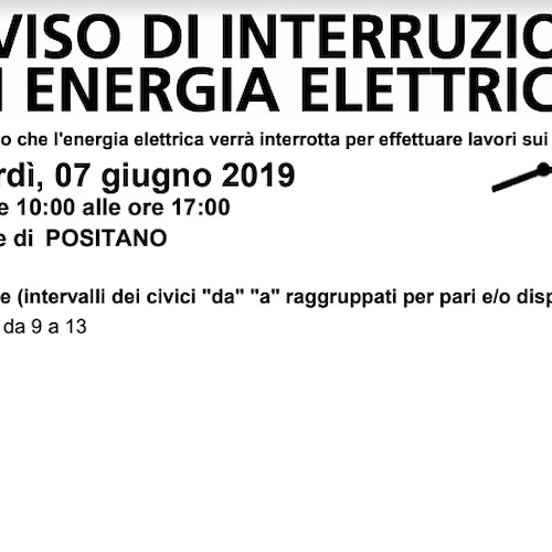 Enel, 7 e 10 giugno interruzioni elettriche a Positano