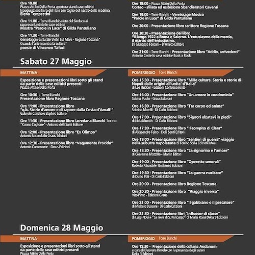 Fiera del Libro “Un libro d’a…MARE” a Marina di Vietri sul Mare: ecco il programma completo di presentazioni ed eventi 