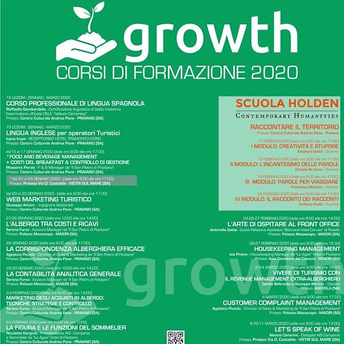 Formazione alberghiera, il programma dei corsi 2020 del Distretto Turistico Costa d'Amalfi