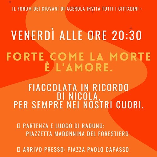 Forte come la morte è l'amore. Venerdì uniti nel ricordo di Nicola